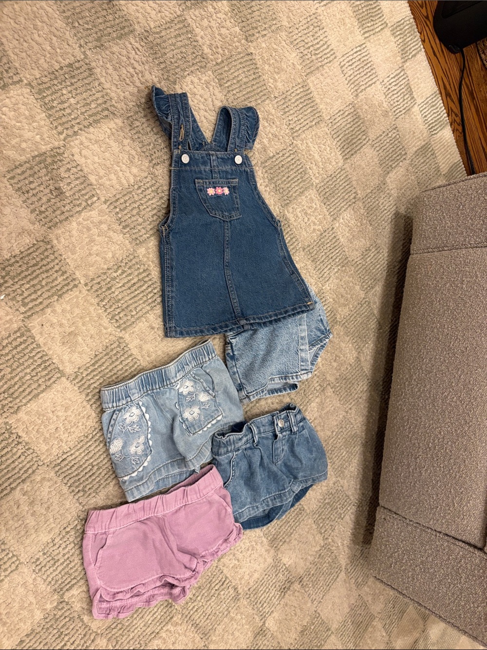 Old Navy Denim Overall Dress with Blue and Pink Shorts